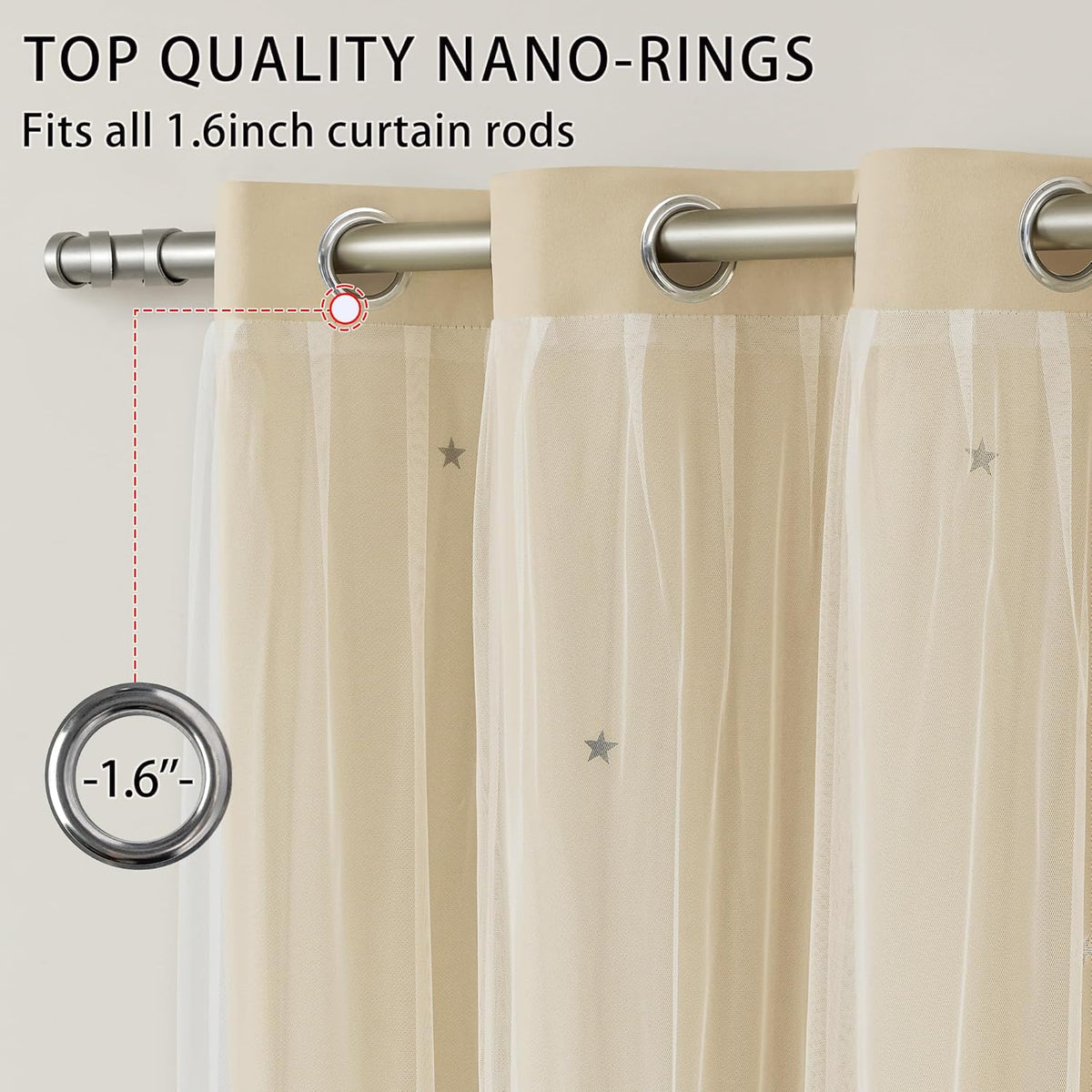 63"L x 34"W polyester curtains in Beige, alternate view 2