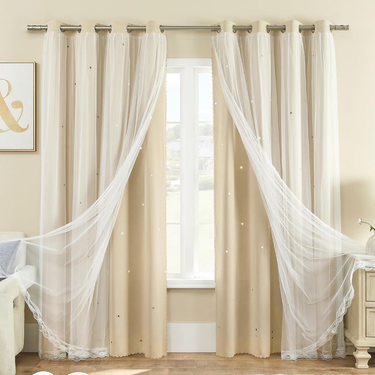 63"L x 34"W polyester curtains in Beige, alternate view 8