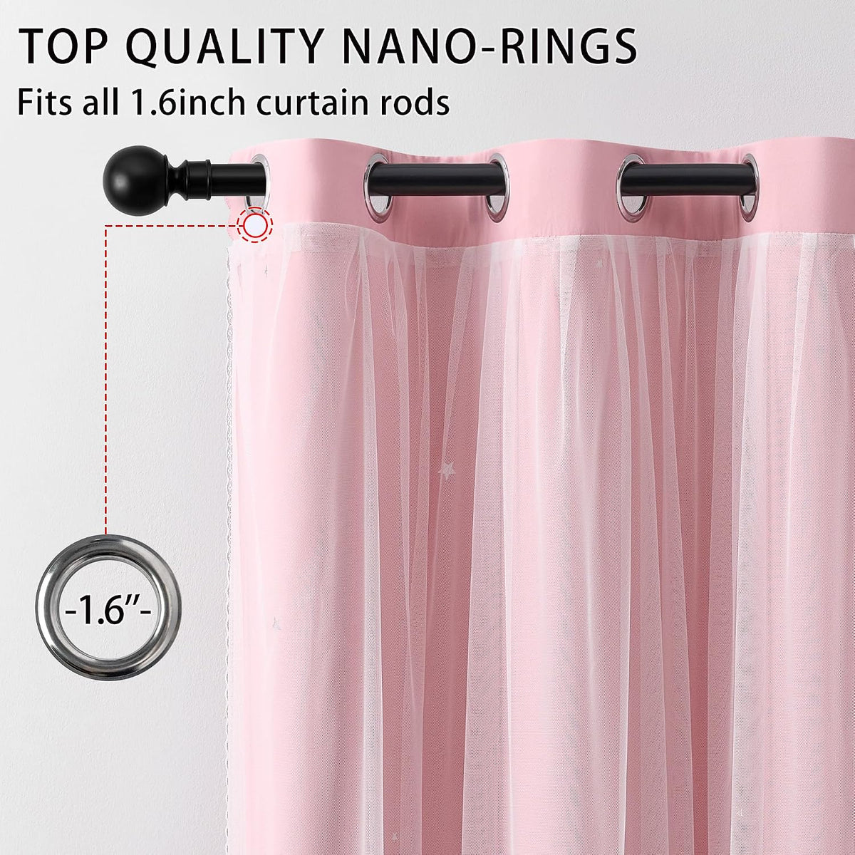 63"L x 34"W polyester curtains in Light Pink, alternate view 2
