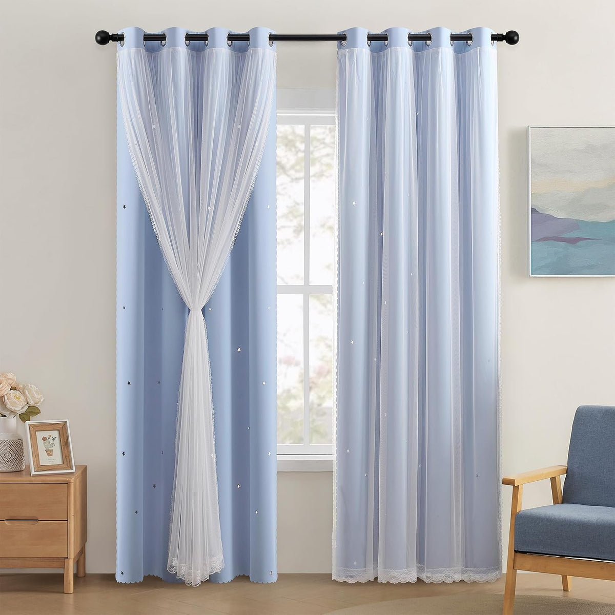 72"L x 52"W polyester curtains in Light Blue