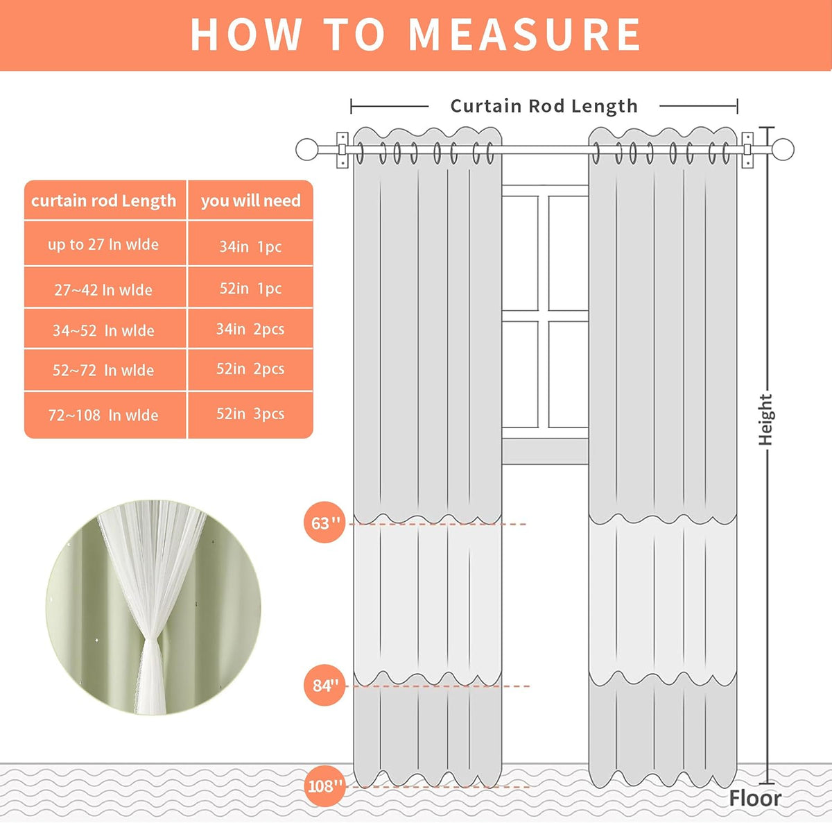 72"L x 52"W polyester curtains in Sage Green, alternate view 8