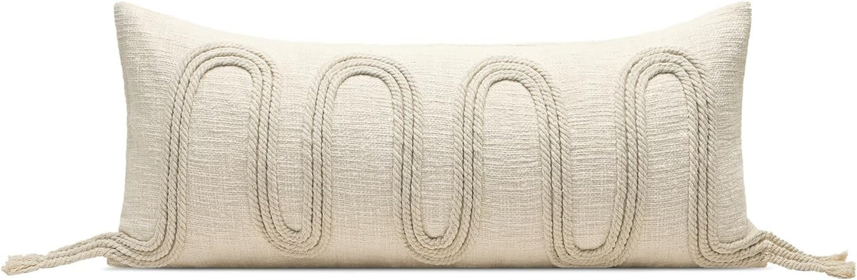 28"L x 12"W cotton throw pillow accessories in Beige
