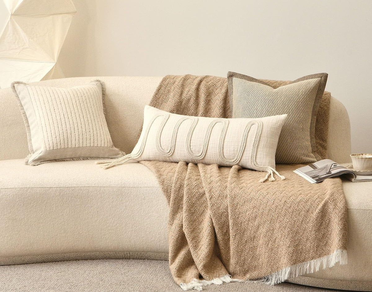 28"L x 12"W cotton throw pillow accessories in Beige, alternate view 4