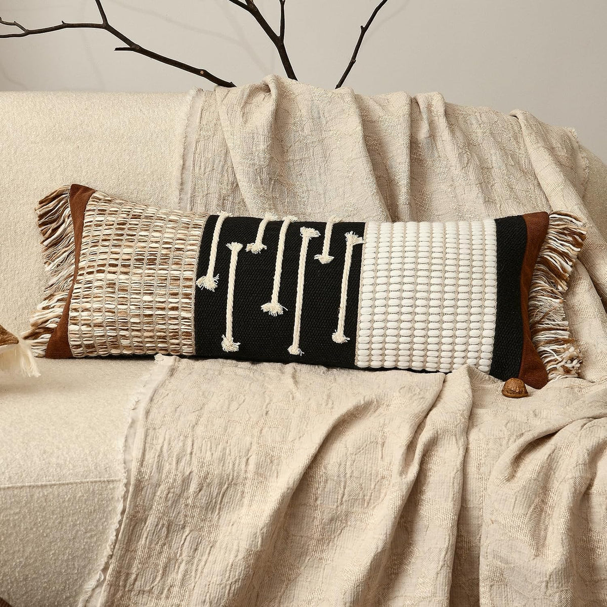 28"L x 12"W cotton throw pillow accessories in Black Brown, alternate view 2