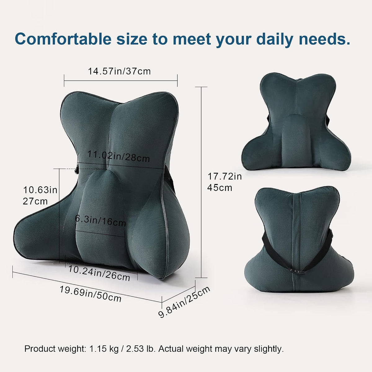 17.7" polyester lumbar roll cushions in Charcoal Gray, alternate view 2