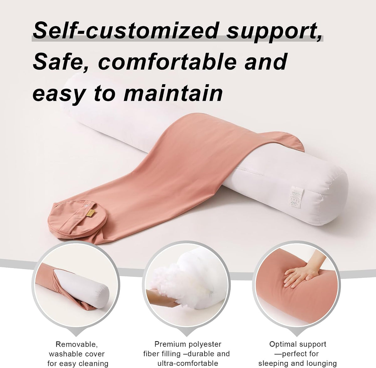 39.37"*7.87" polyester body pillows in Blush Pink, alternate view 4