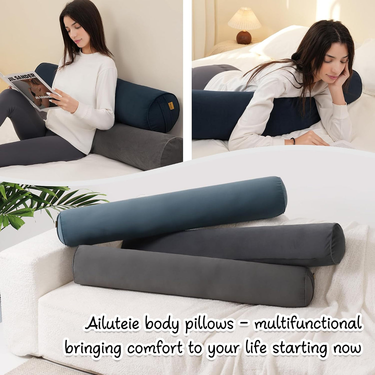 39.37"*7.87" polyester body pillows in Teal Blue, alternate view 7