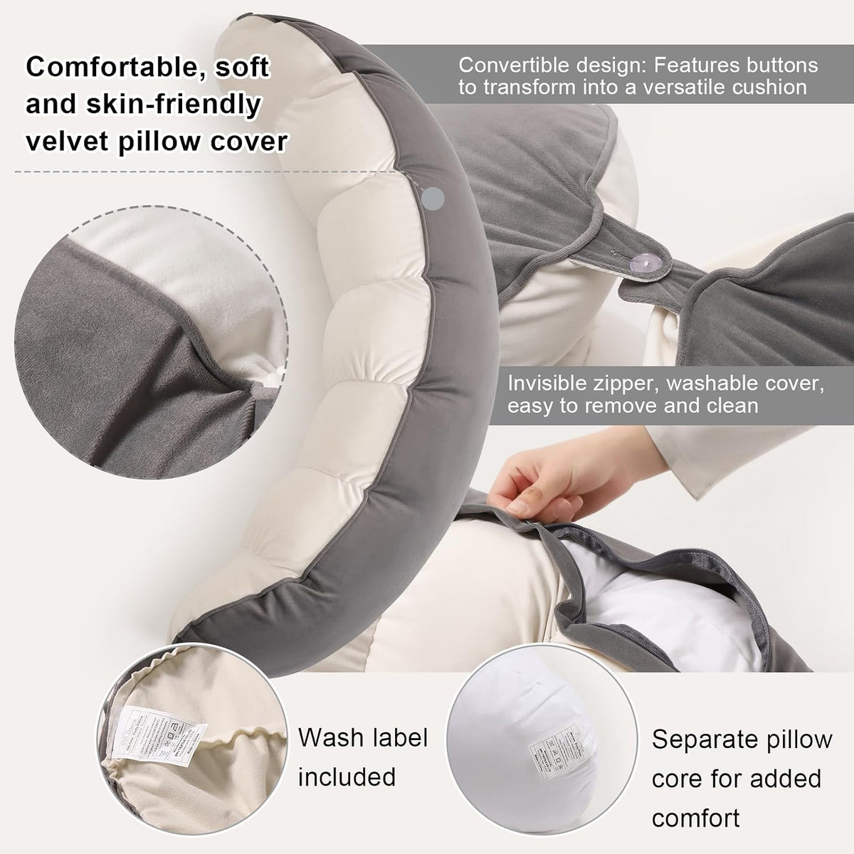 39" polyester body pillows in Gray-white, alternate view 4