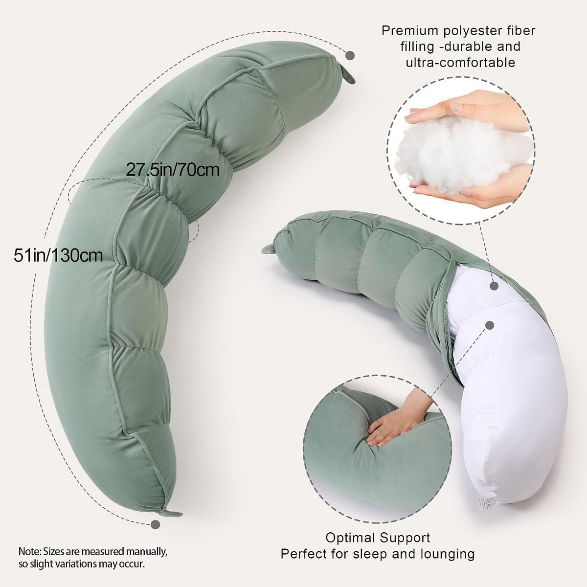 39" polyester body pillows in Willow Green, alternate view 3