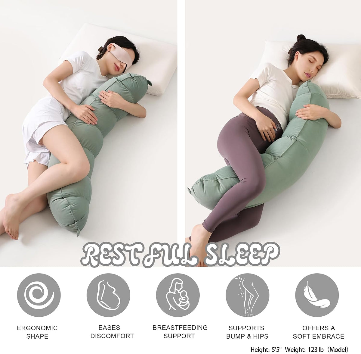 39" polyester body pillows in Willow Green, alternate view 5