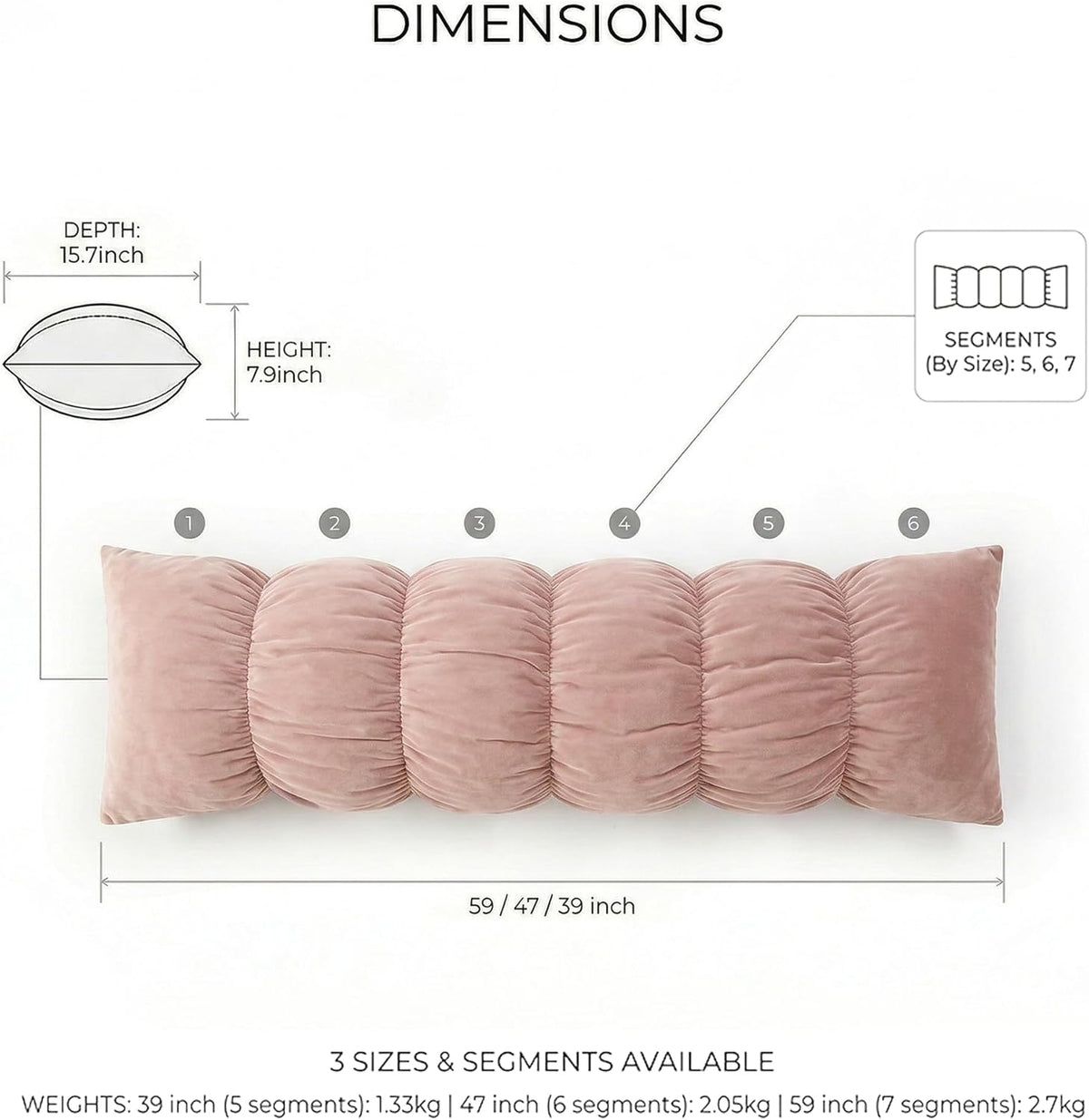 47"*15.7" polyester body pillows in Pink, alternate view 4