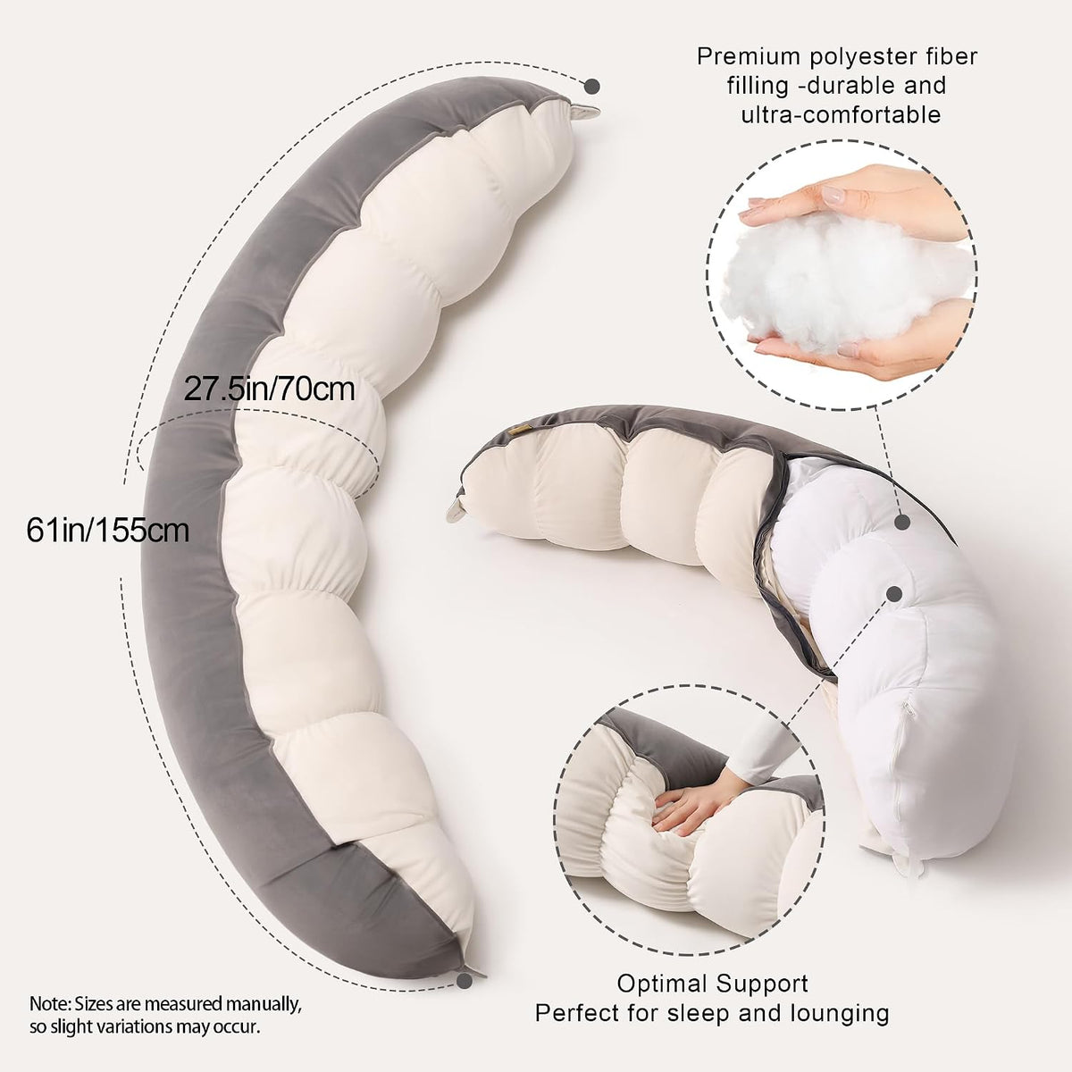 47" polyester pillows in Gray-white, alternate view 3