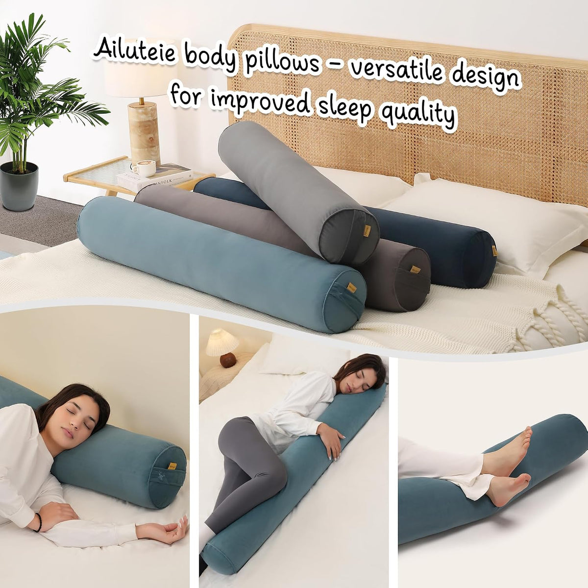 59"*7.87" polyester body pillows in Slate Blue, alternate view 6
