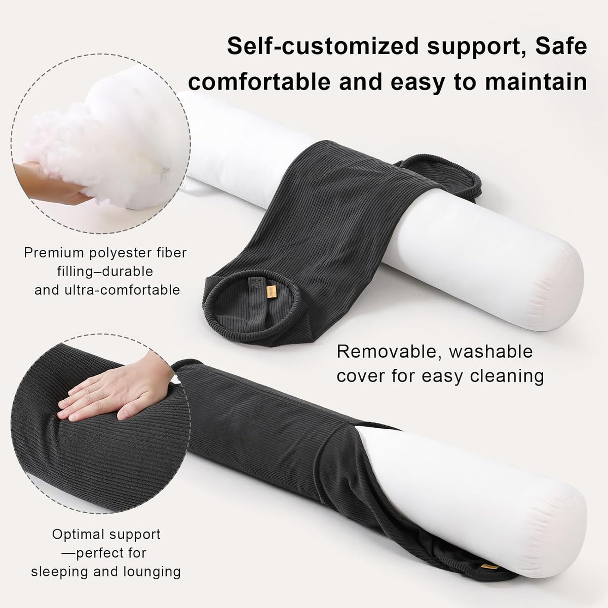 59"x7.87" polyester body pillows in Lamp Black, alternate view 3