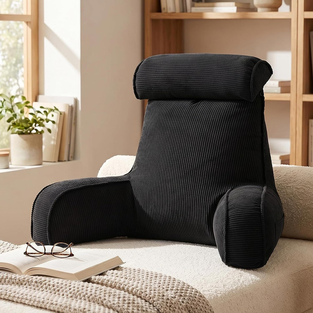 Large polyester backrest pillows in Lamp Black, alternate view 2