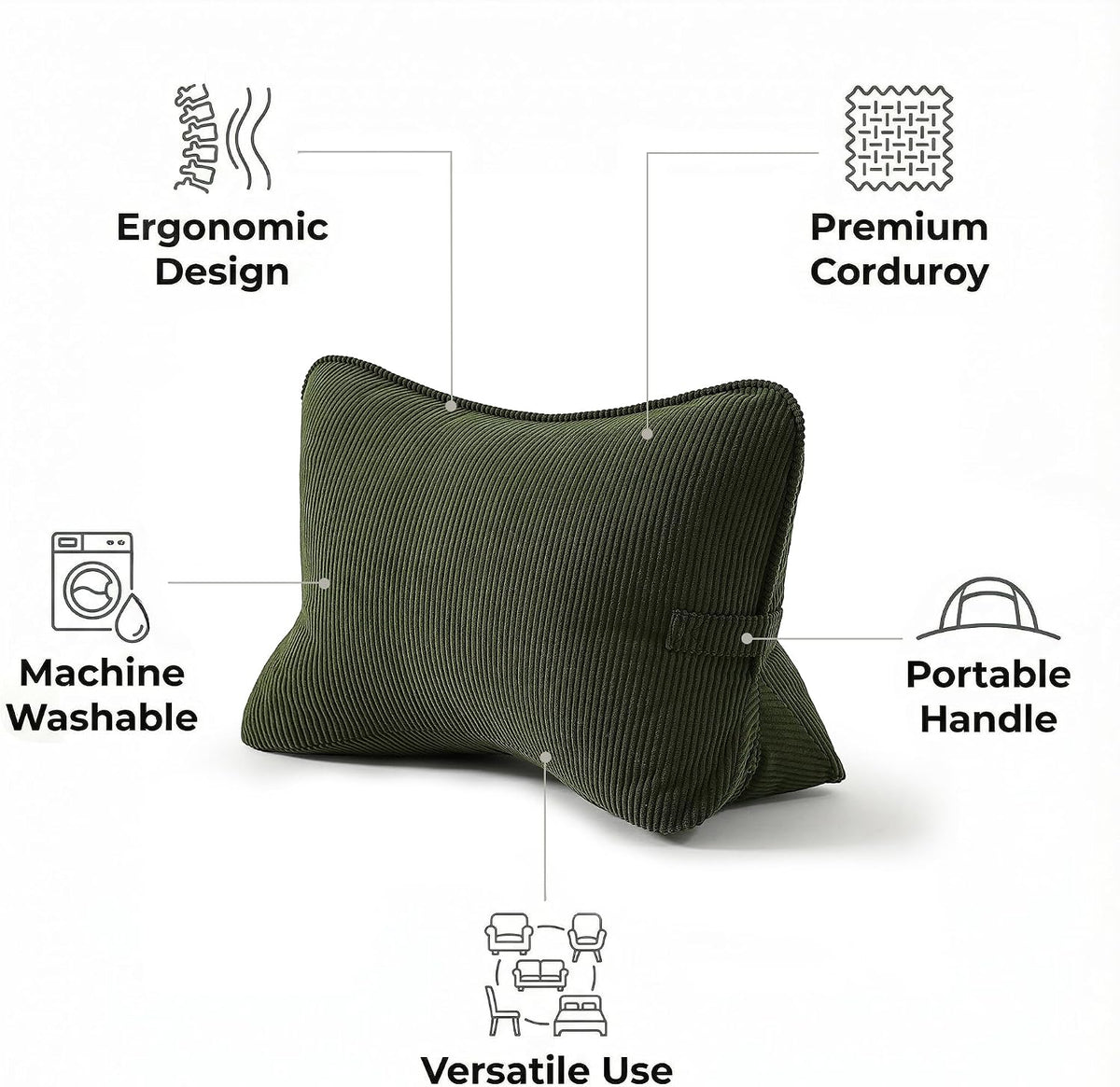 Standard polyester backrest pillows in Avocado Green, alternate view 3