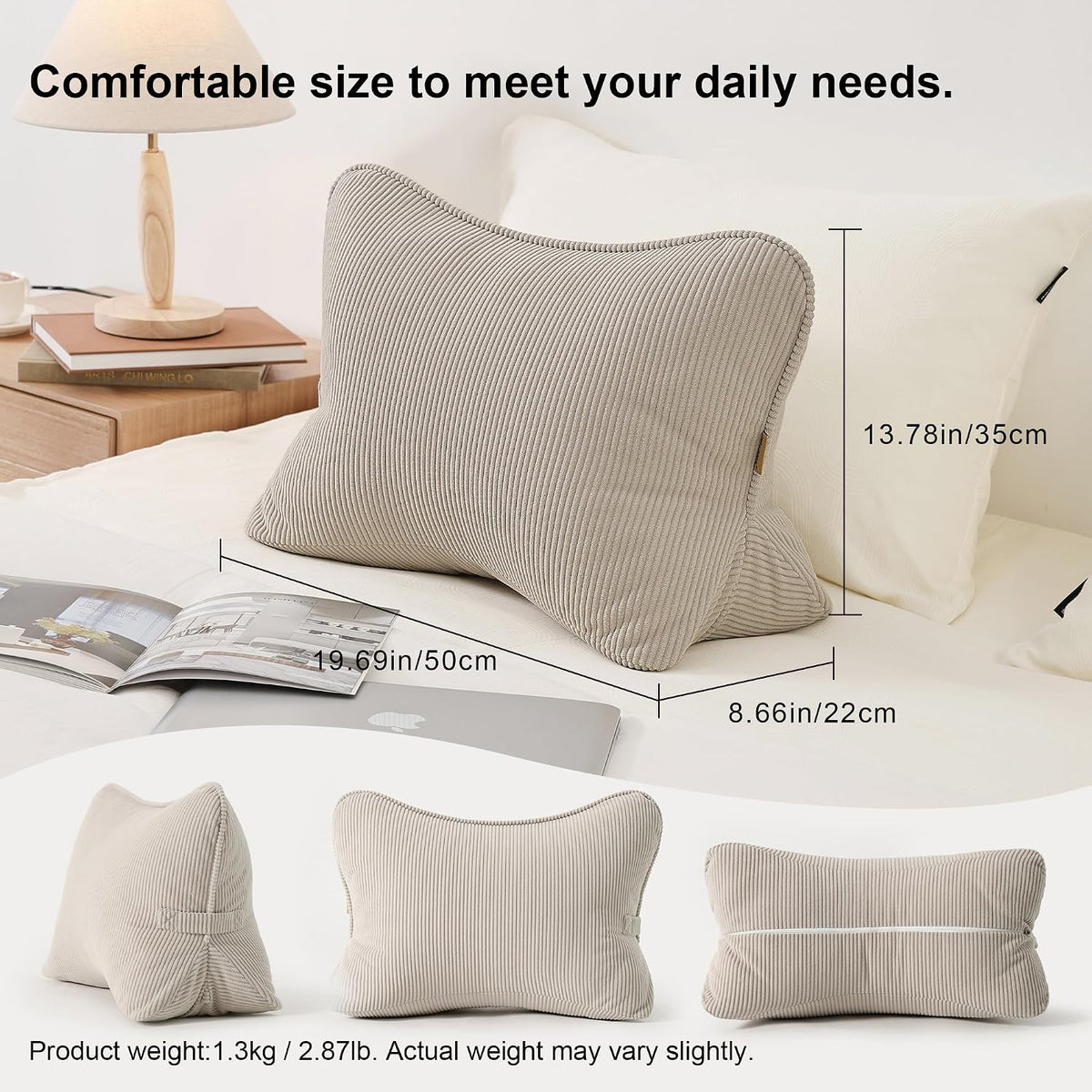 Standard polyester backrest pillows in Beige Gray, alternate view 3