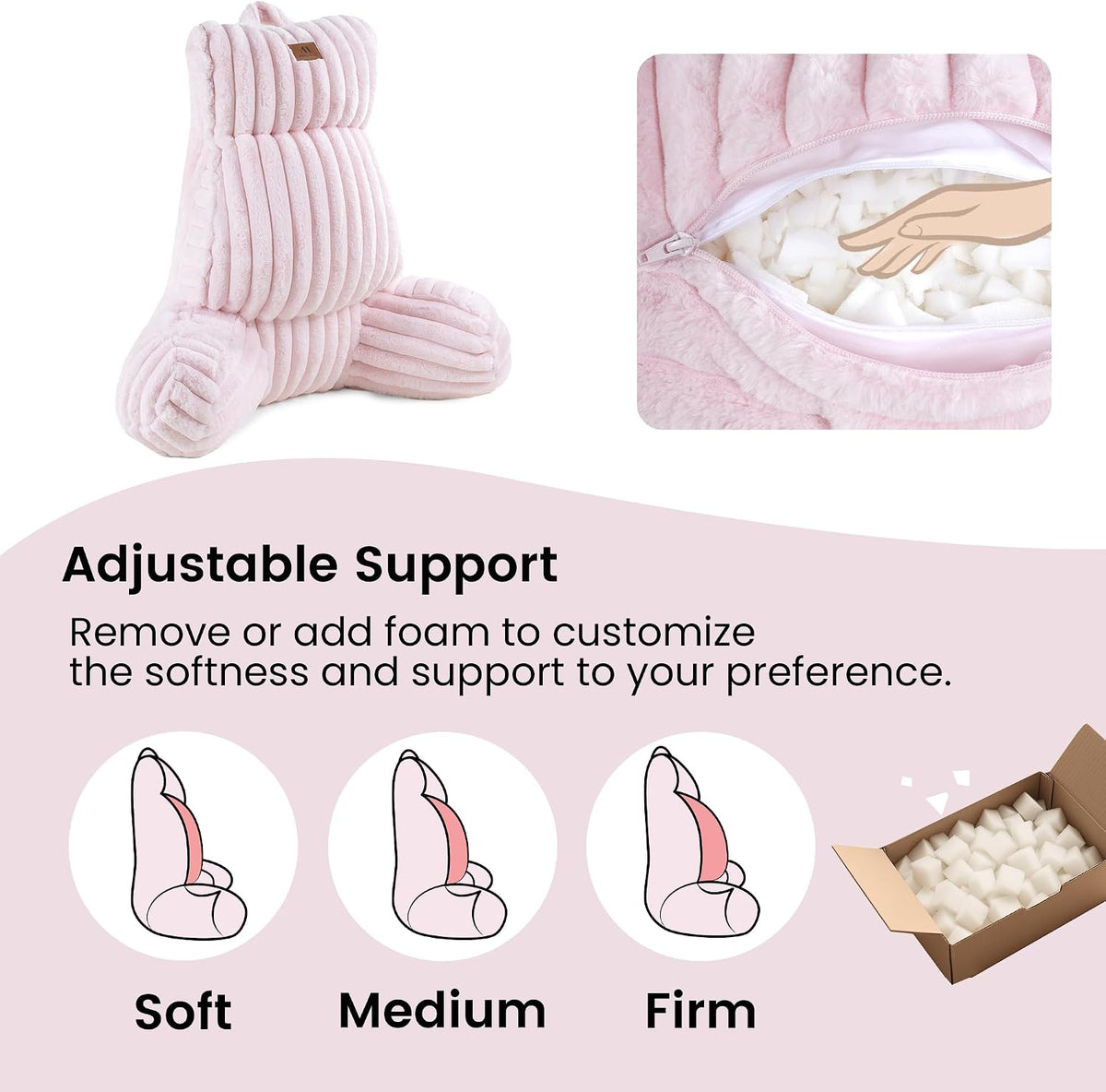 Large(29inch) memory foam backrest pillows in Light Pink, alternate view 6