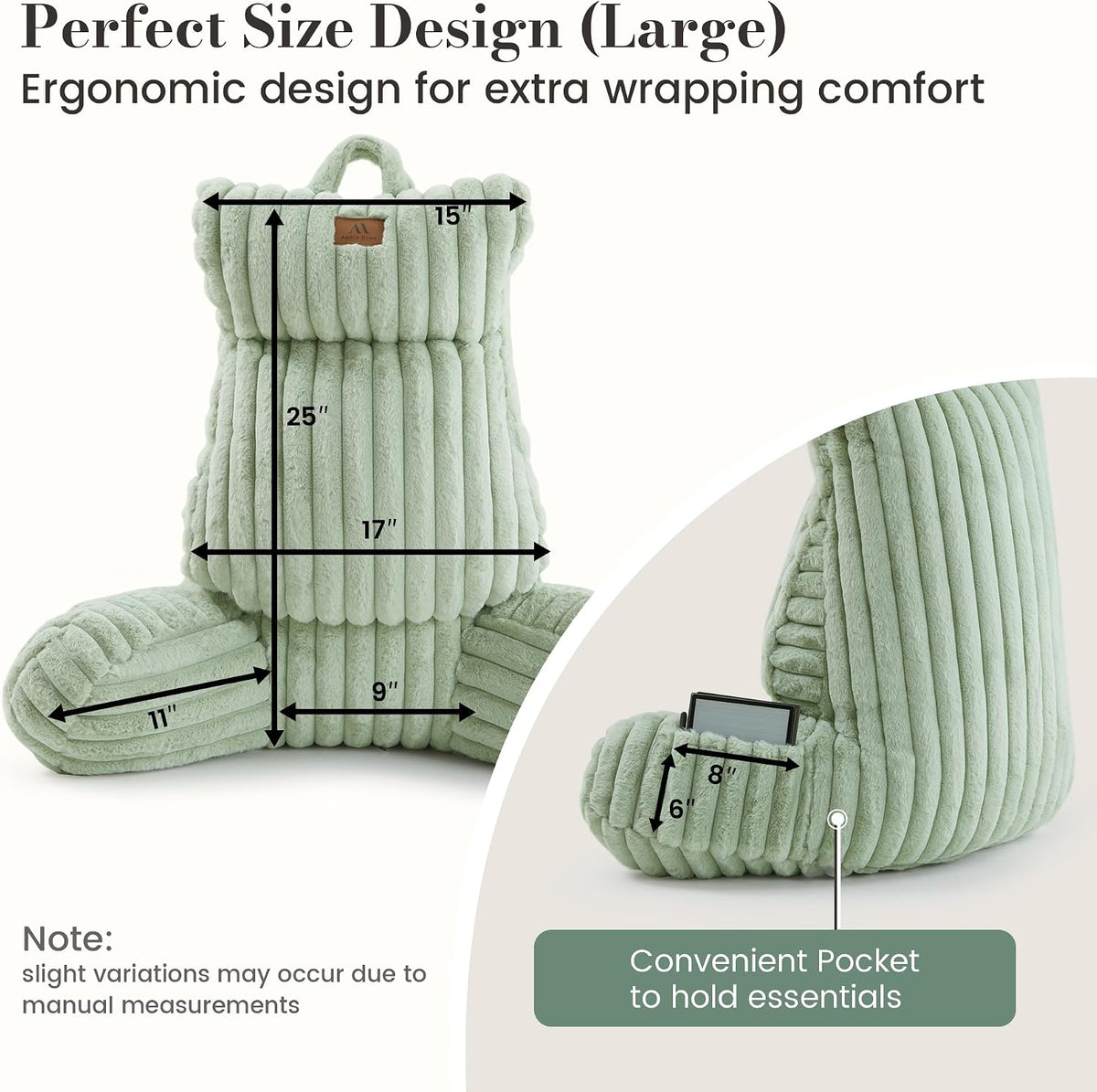 Medium(25inch) memory foam backrest pillows in Sage Green, alternate view 5