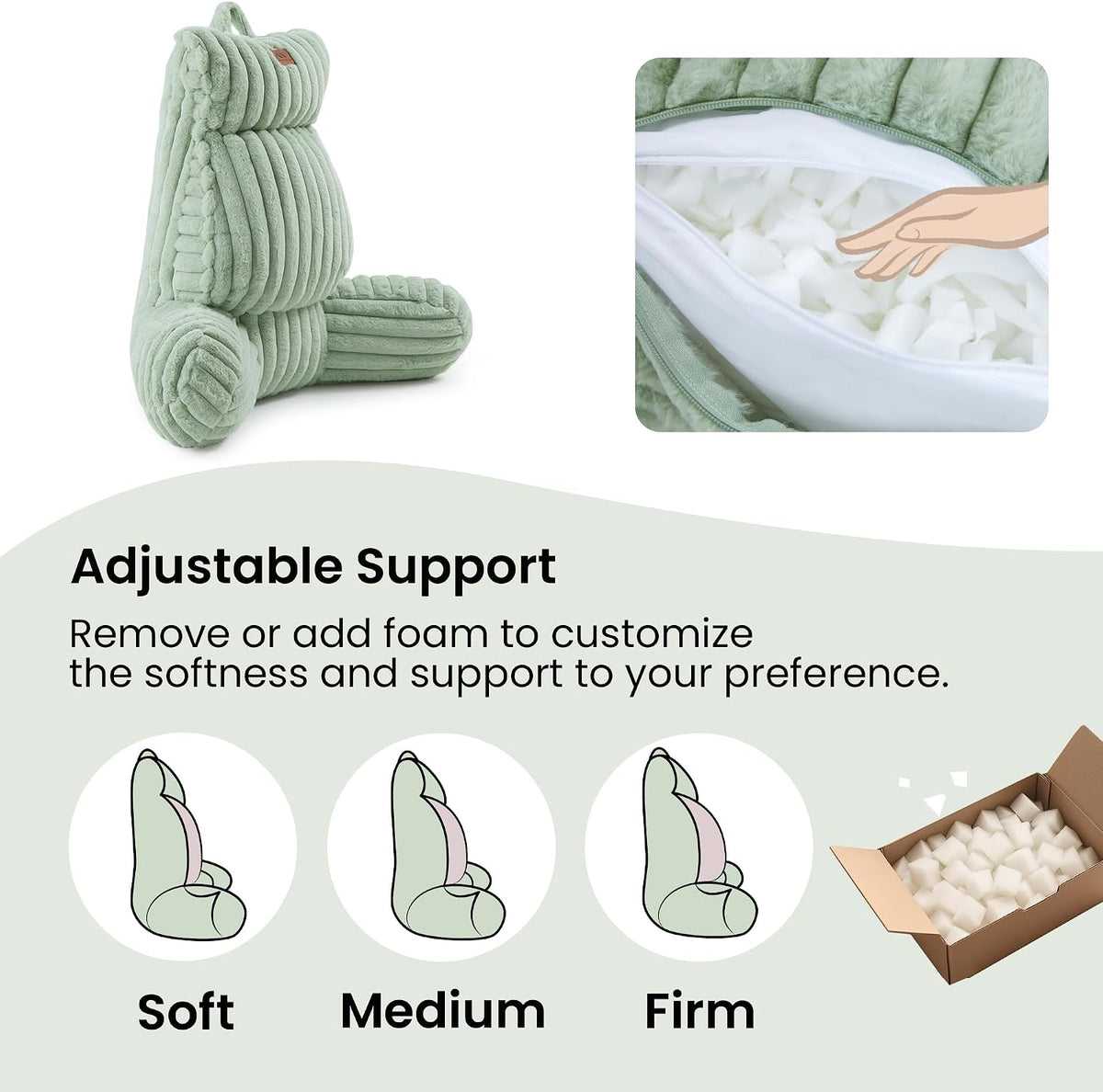 Medium(25inch) memory foam backrest pillows in Sage Green, alternate view 8