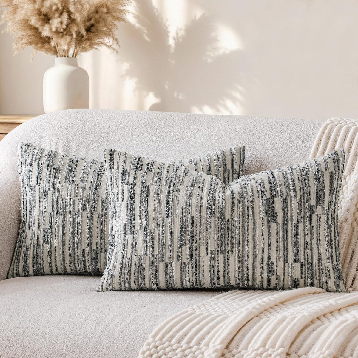 20"L x 12"W polyester throw pillow accessories in Gray White