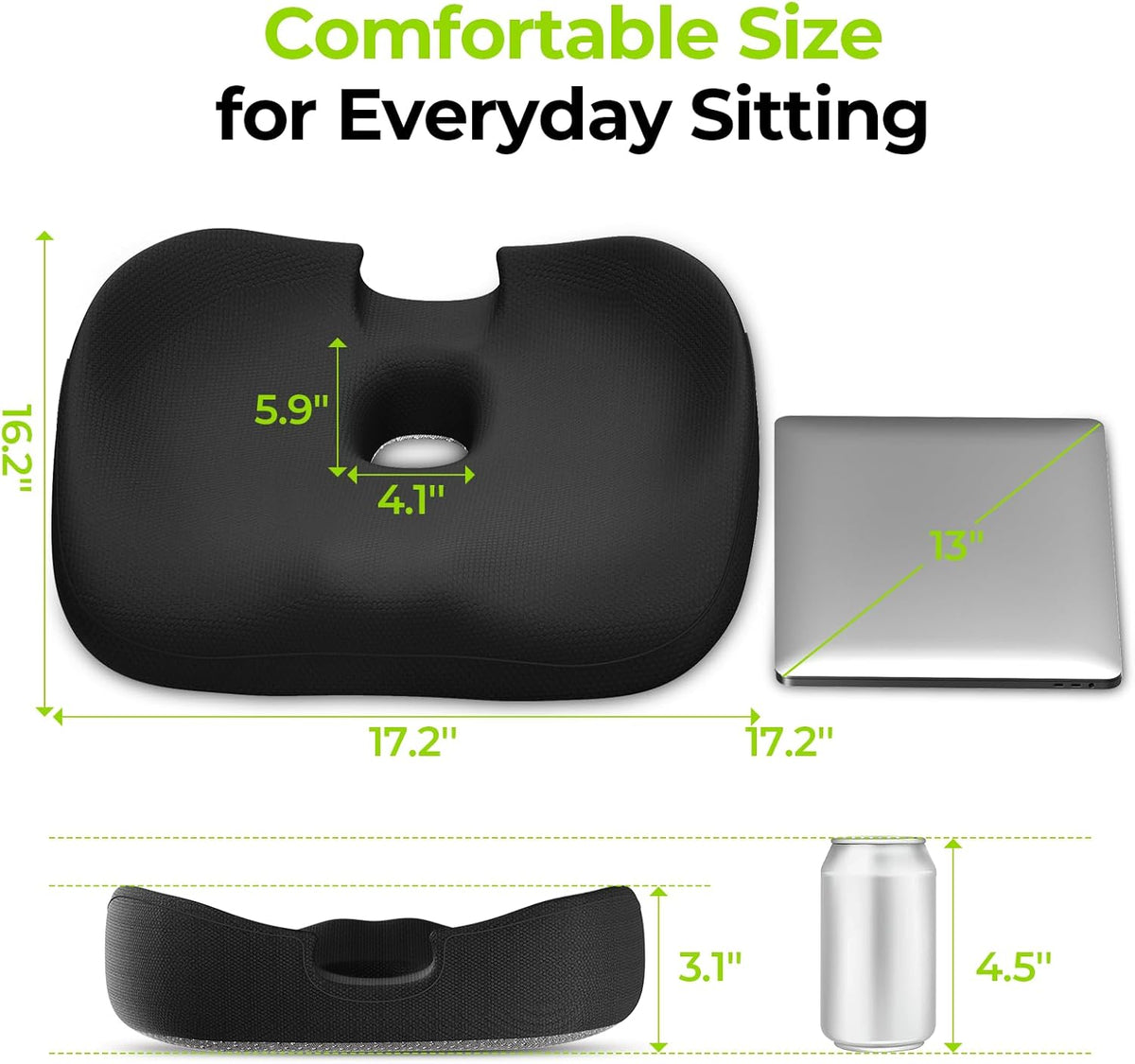 17.2 x 16.2 x 3.1 in memory foam chair & sofa cushions in Black, alternate view 9