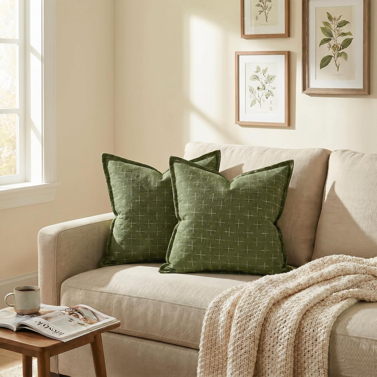 24"L x 24"W polyester throw pillow accessories in Olive Green, alternate view 3