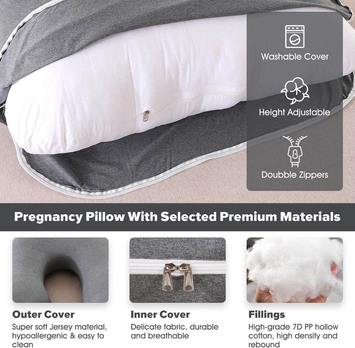 57inch polyester pregnancy & maternity pillows in Black, alternate view 5