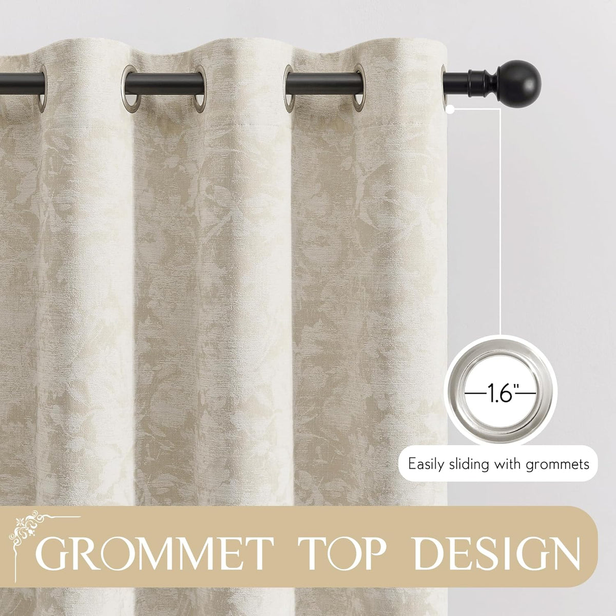 108"L x 52"W polyester curtains in Grommet | Beige, alternate view 7