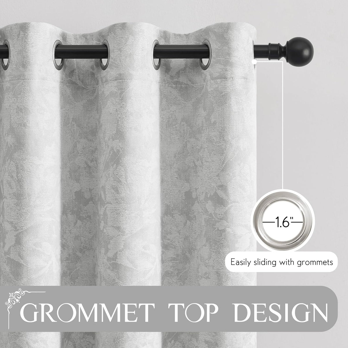 108"L x 52"W polyester curtains in Grommet | Grey, alternate view 7