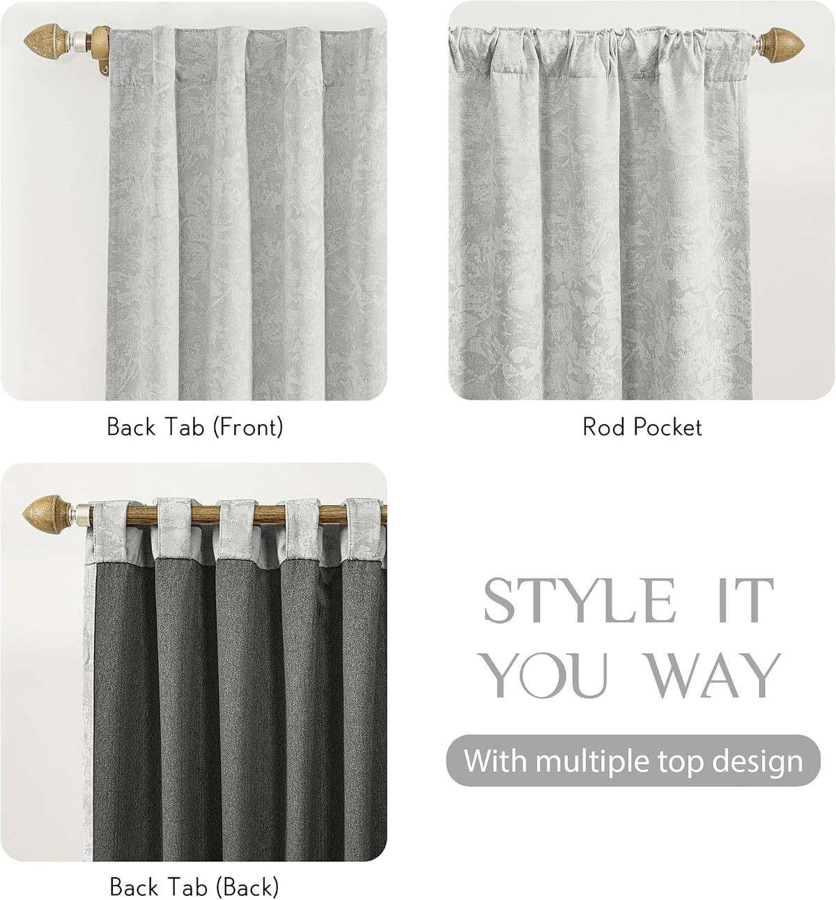 63"L x 52"W polyester curtains in Rod Pocket | Grey, alternate view 5