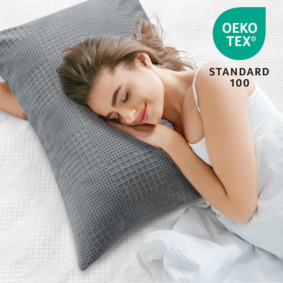 30" x 20" polyester pillowcases in Grey-waffle, alternate view 5
