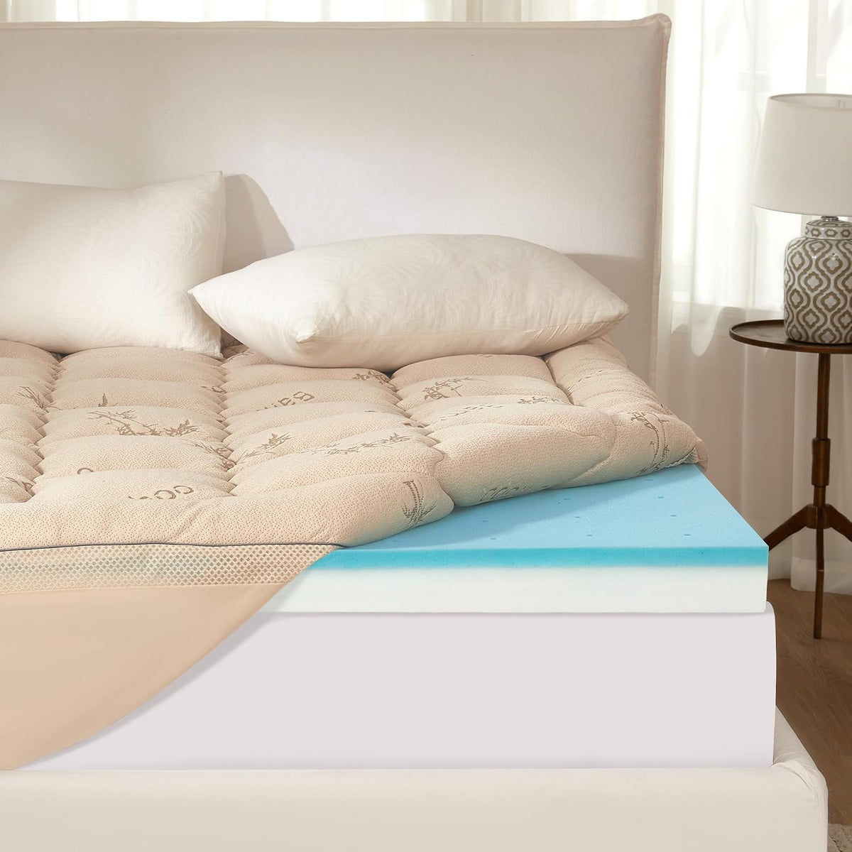 Twin polyester mattress toppers in Beige