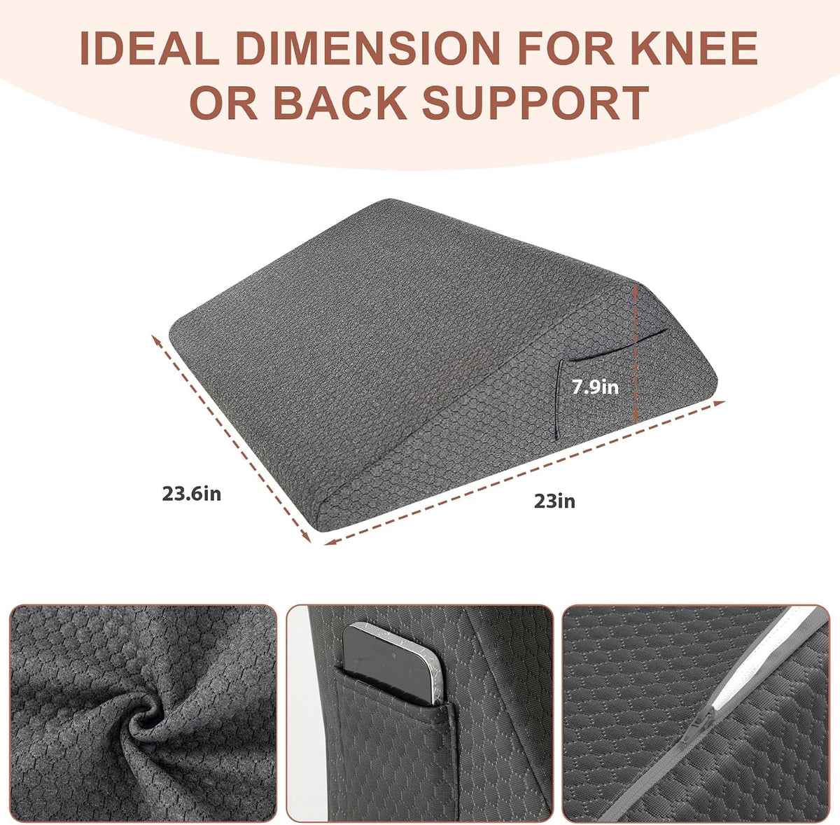 23.6*23*7.9 Inch memory foam wedge pillows in Black, alternate view 3
