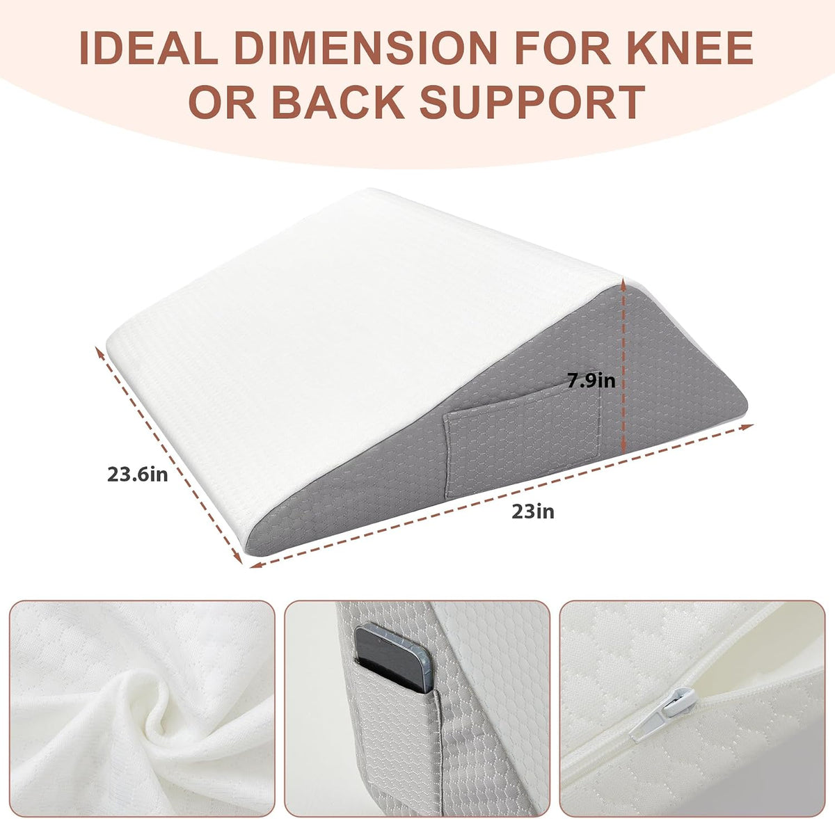 23.6*23*7.9 Inch memory foam wedge pillows in White/Grey, alternate view 3