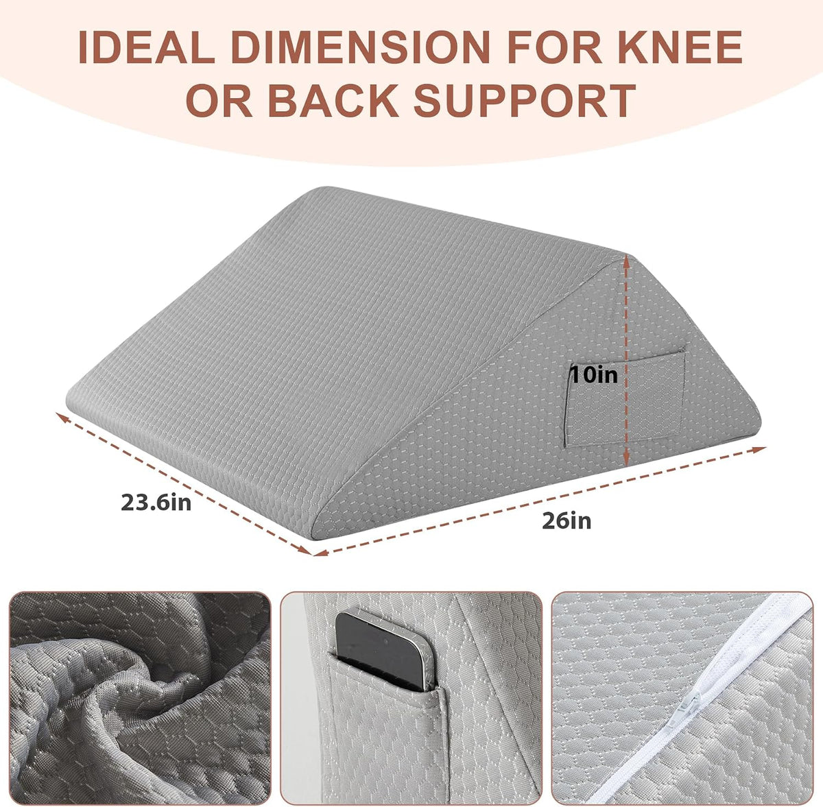 23.6*26*10 Inch memory foam wedge pillows in Grey, alternate view 3