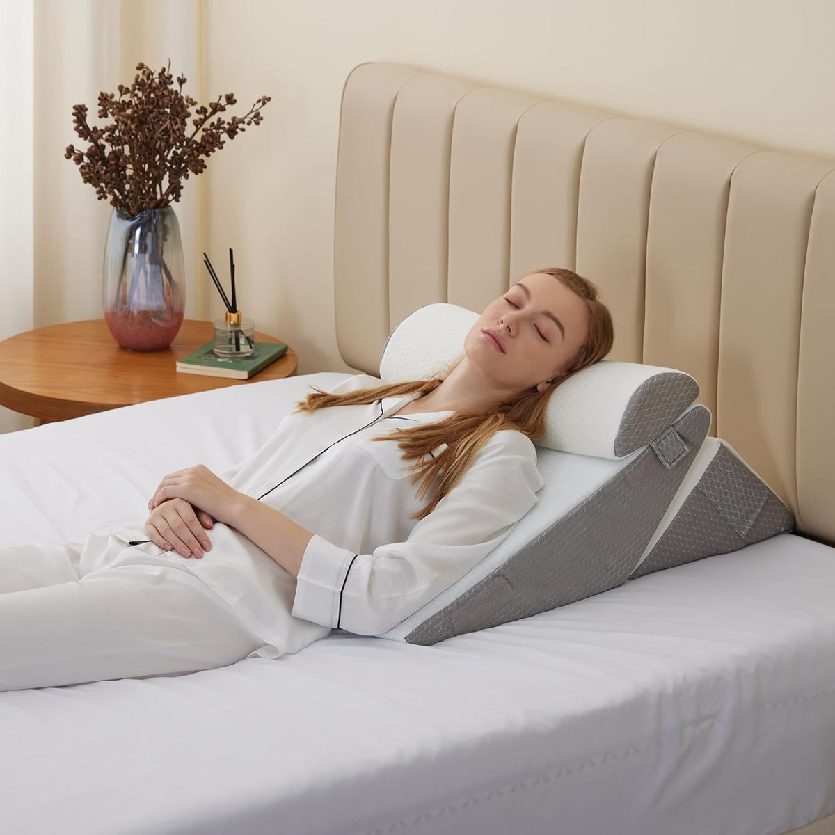 Adjustable 9&12 Inch + 1 memory foam wedge pillows in White/Grey, alternate view 7