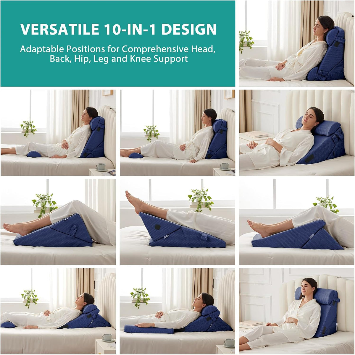 Adjustable 9&12 Inch + 2 memory foam wedge pillows in Navy, alternate view 3