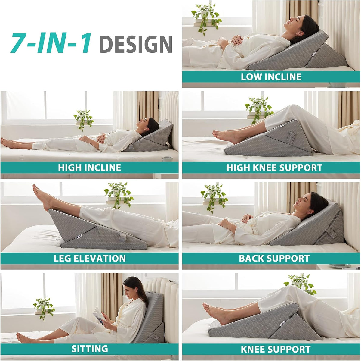 Adjustable 9&12 Inch memory foam wedge pillows in Grey, alternate view 2