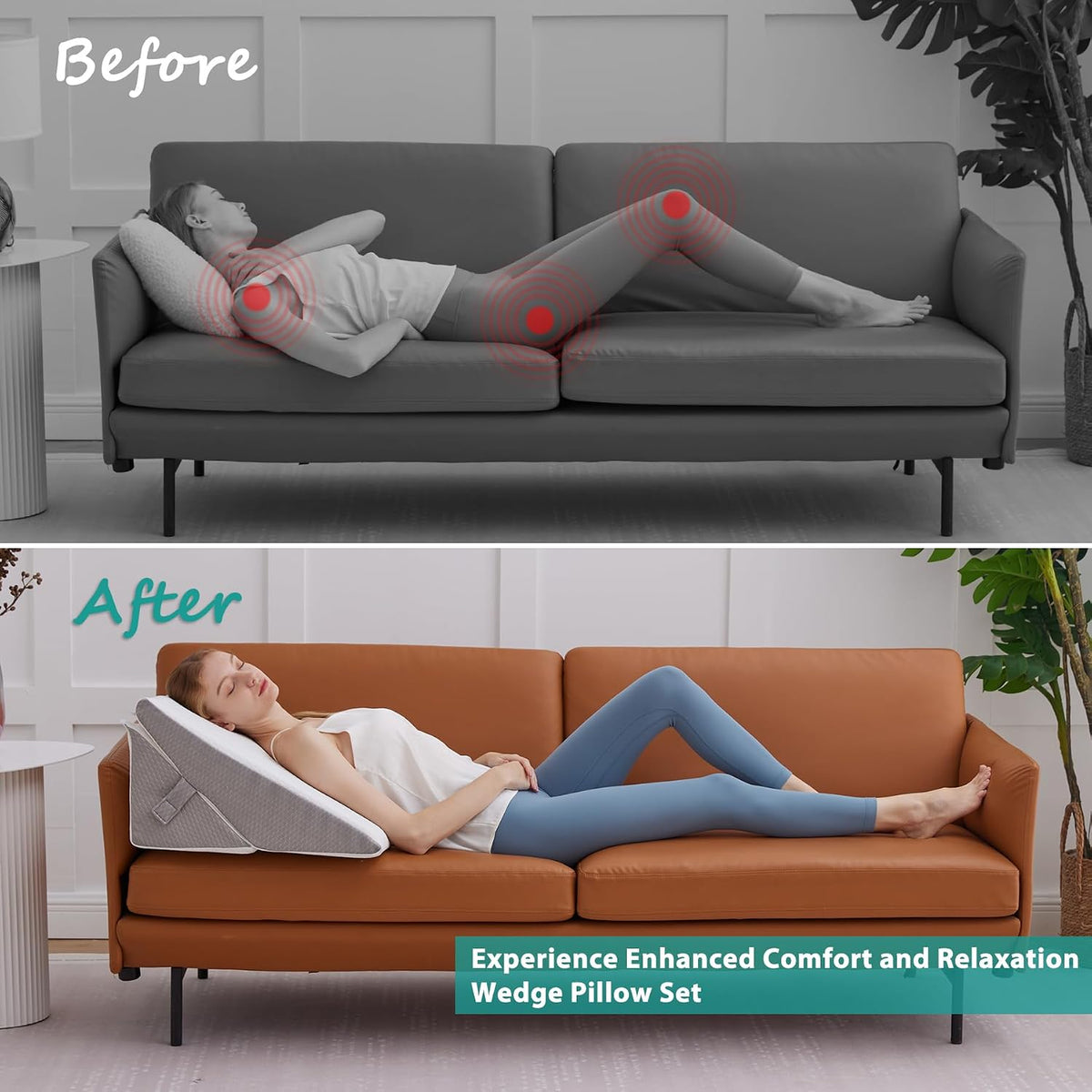 Adjustable 9&12 Inch memory foam wedge pillows in White/Grey, alternate view 3