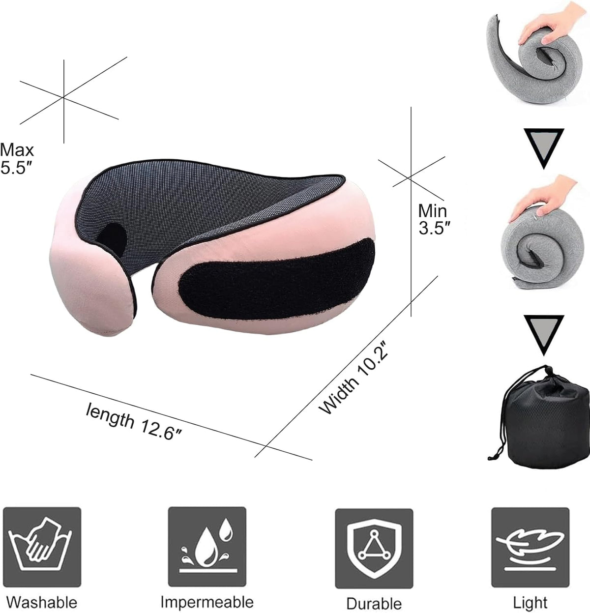 14.00×14.00×14.00 cm memory foam travel pillows in Pink, alternate view 4