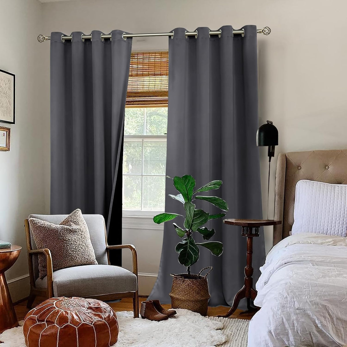 108"L x 52"W polyester curtains in Dark Grey, alternate view 2