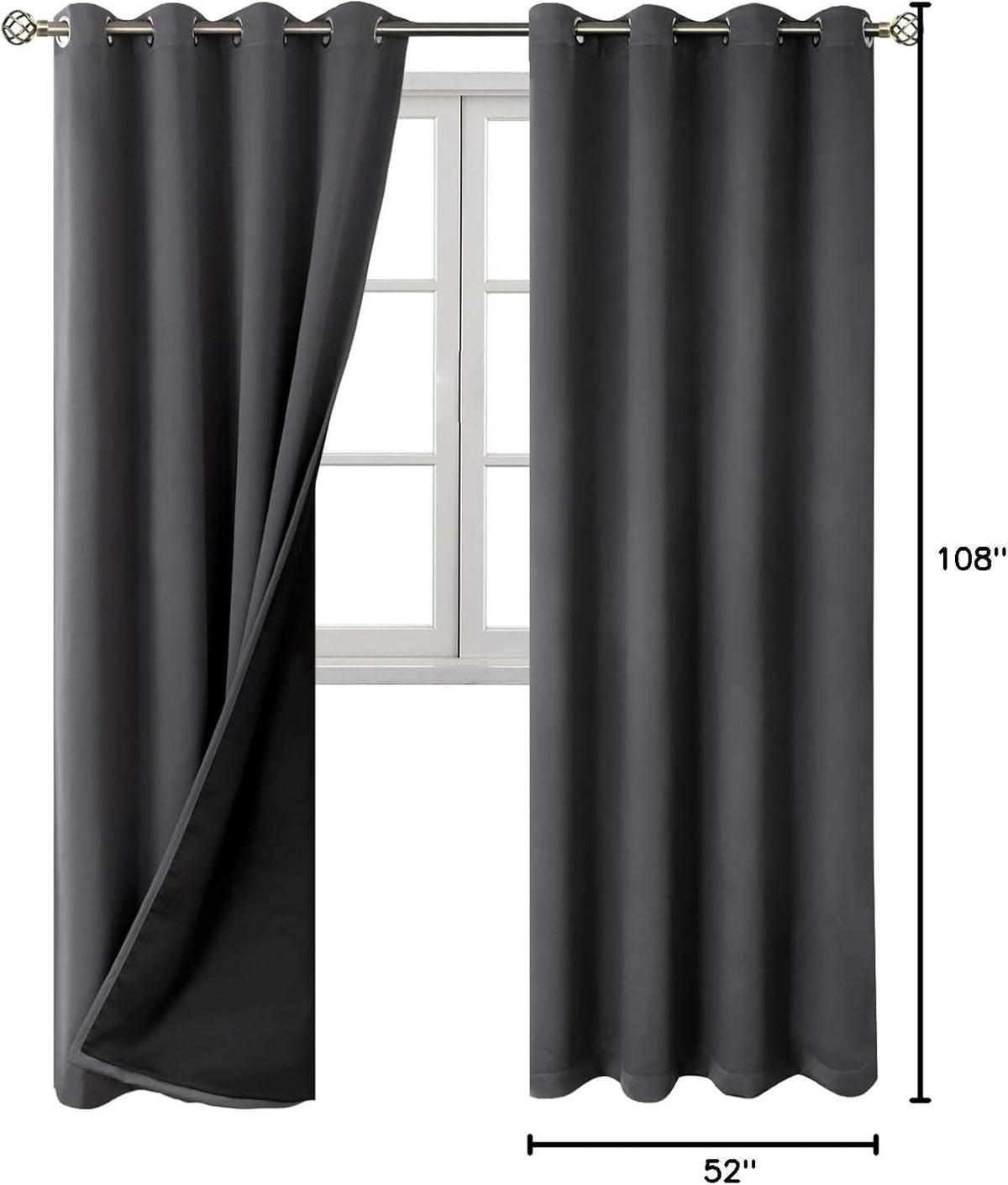 108"L x 52"W polyester curtains in Dark Grey, alternate view 9