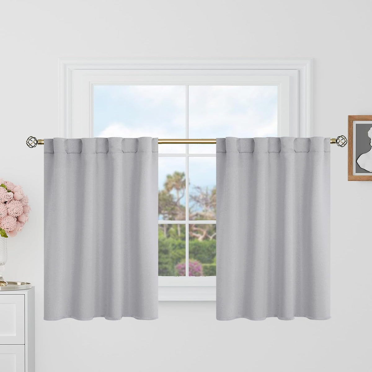 36"L x 34"W fabric curtains in Light Grey