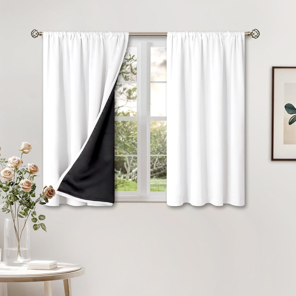 40"L x 42"W polyester curtains in Pure White