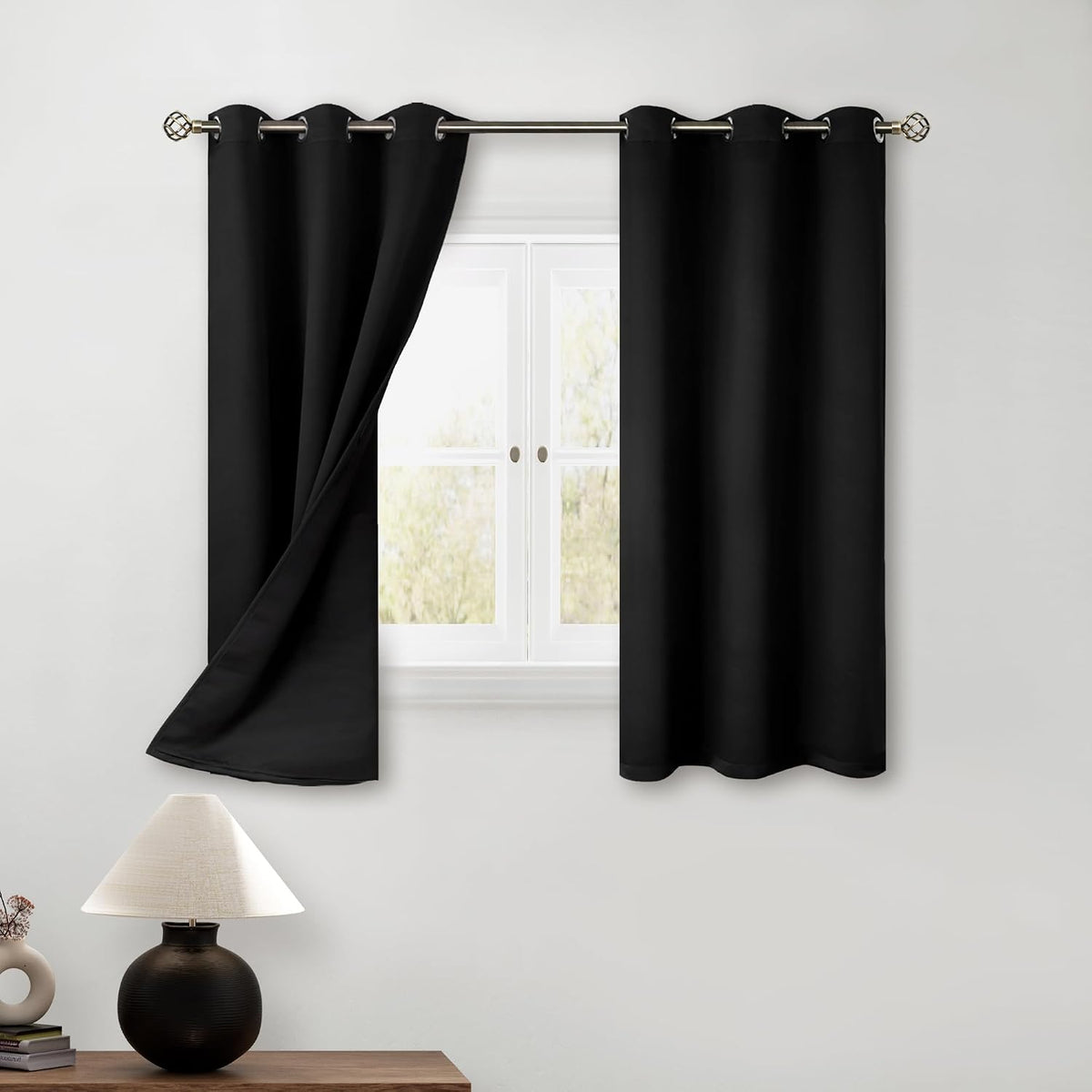 45"L x 42"W polyester curtains in Black