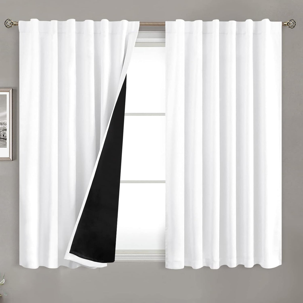 45"L x 52"W polyester curtains in Pure White