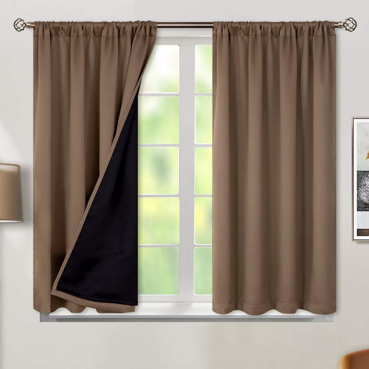 45"L x 52"W polyester curtains in Taupe