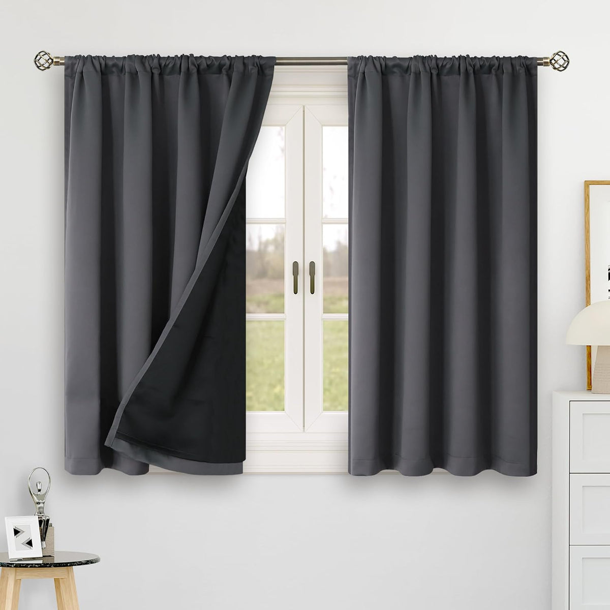 48"L x 42"W fabric curtains in Dark Grey, alternate view 2
