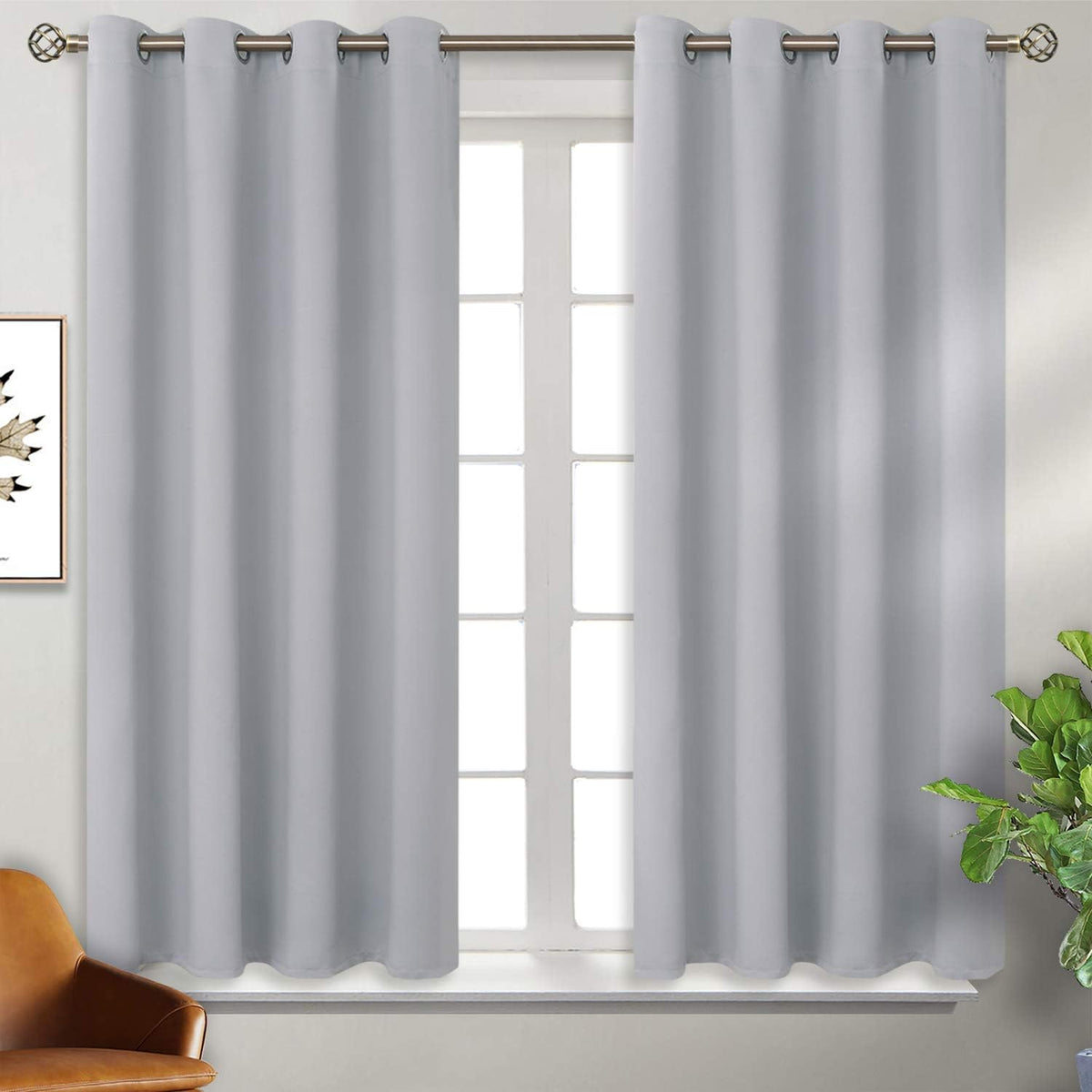 54"L x 46"W polyester curtains in Light Grey